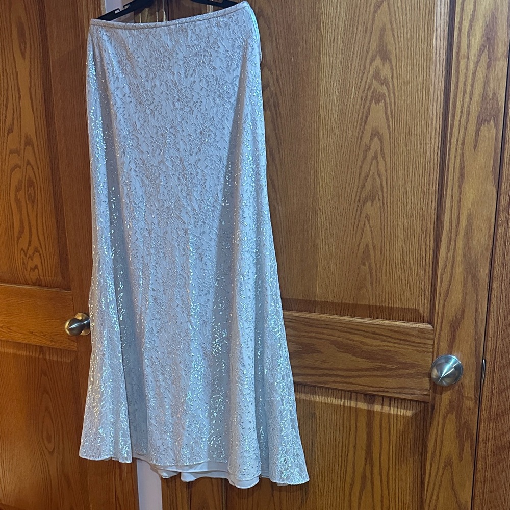 After Six Shimmering Lace Maxi Skirt in Silver
